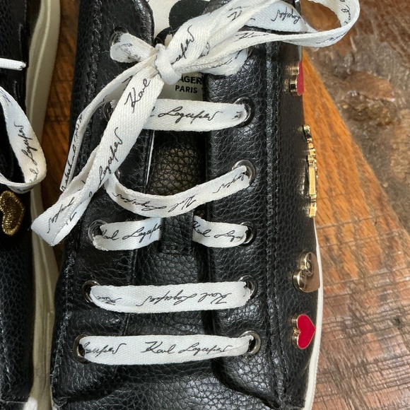 Karl Lagerfeld Paris Cate Pins Lace-Up Platform Sneakers Black Leather Size 10 - Picture 13 of 16
